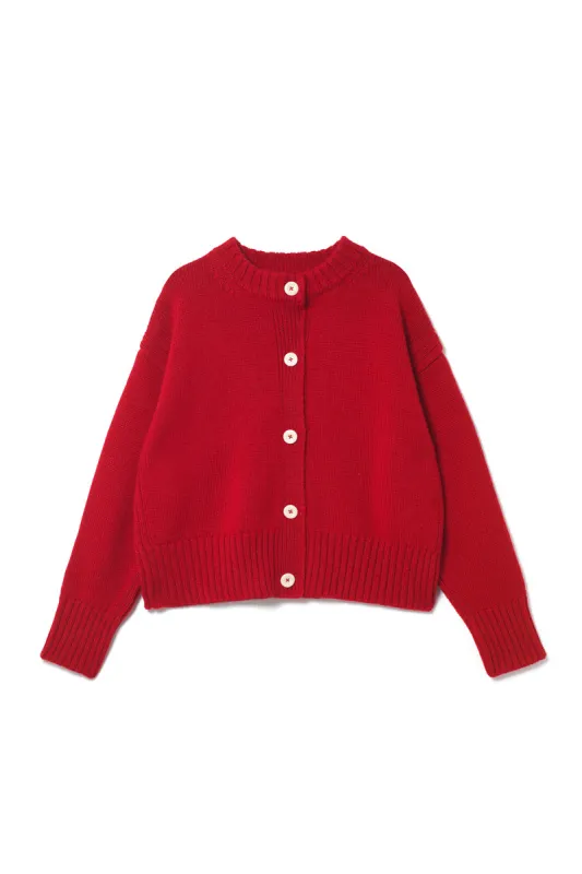 Raye British Wool Cardigan Red sold by ELWIN