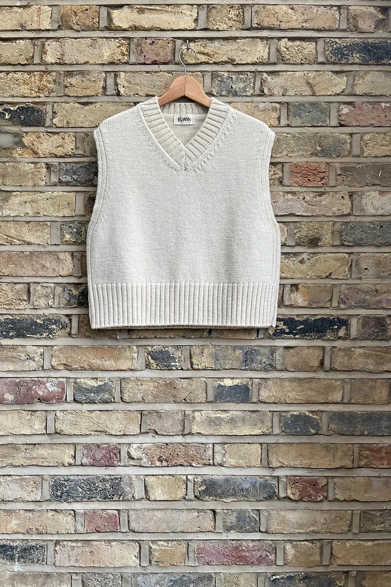 Raye British Wool V Neck Vest Ecru sold by ELWIN