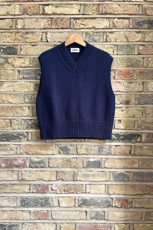 Raye British Wool V Neck Vest Navy sold by ELWIN