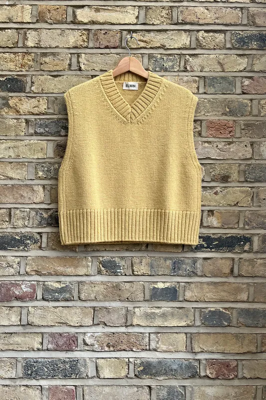 Raye British Wool V Neck Vest Butter Yellow sold by ELWIN