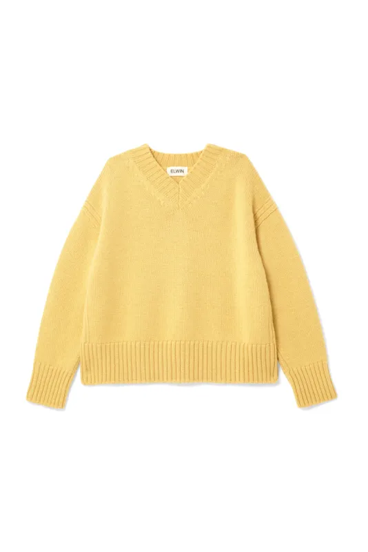 Raye British Wool V Neck Sweater Butter made by ELWIN
