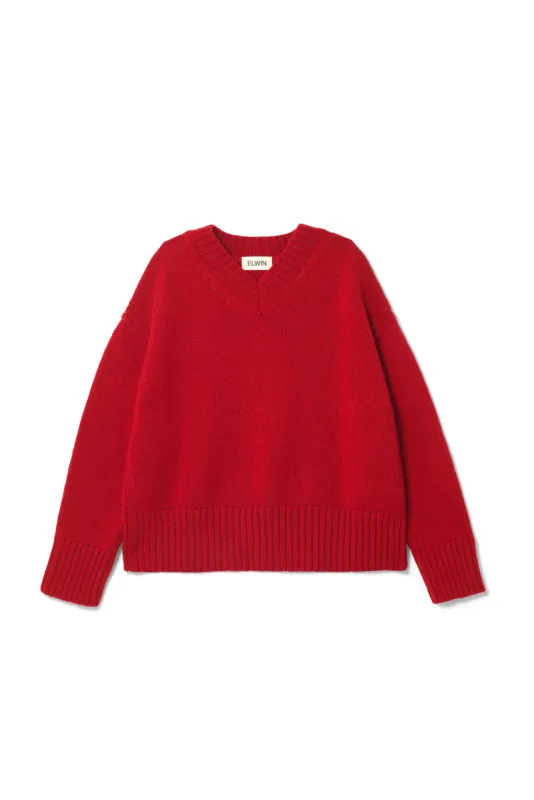 Raye British Wool V Neck Sweater Red sold by ELWIN