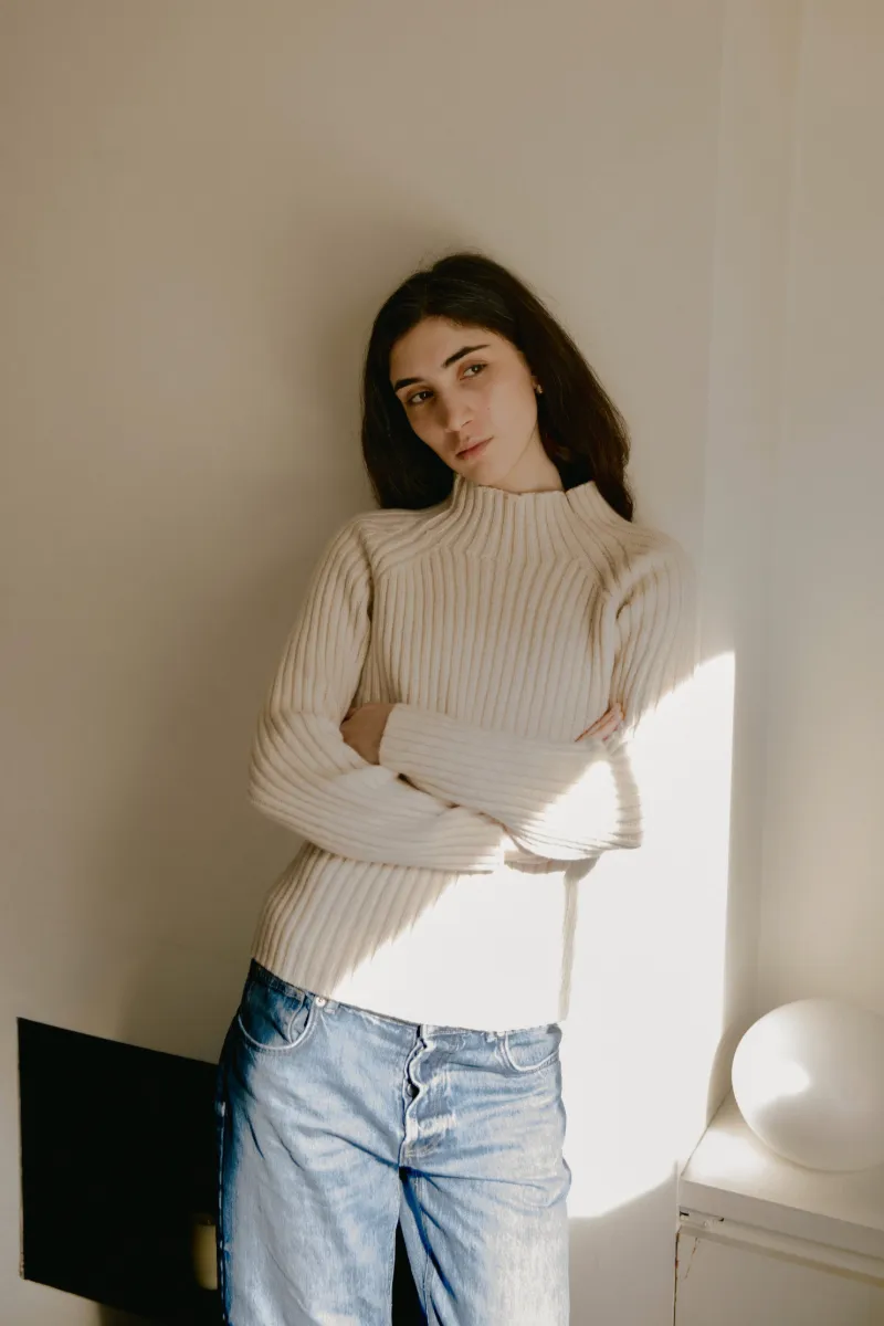 Alma Funnel Neck Sweater Chalk sold by ELWIN