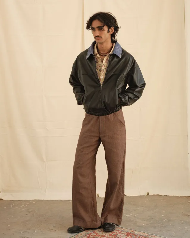 KANTHA LEATHER BOMBER made by Kartik Research