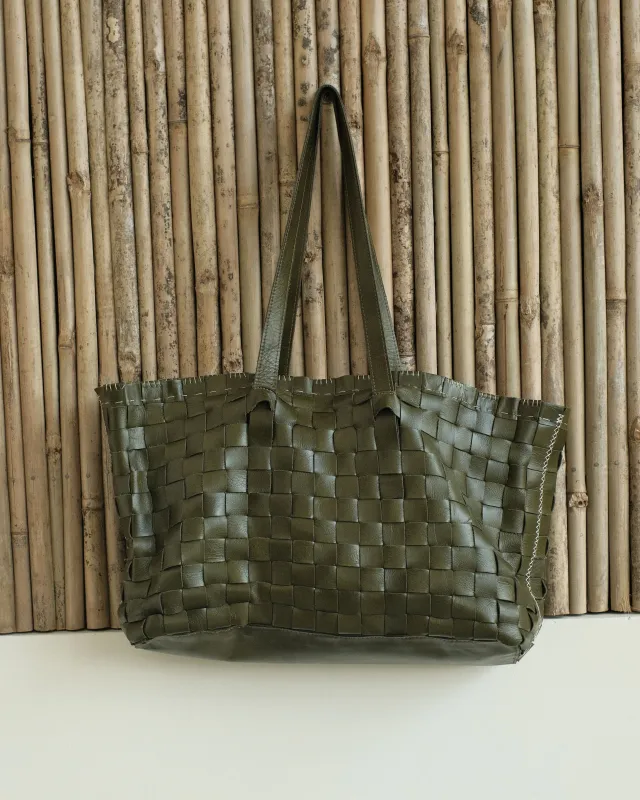 GREEN LEATHER ATMA TOTE made by Kartik Research