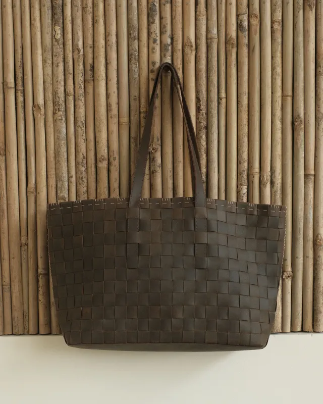 BROWN LEATHER ATMA TOTE made by Kartik Research