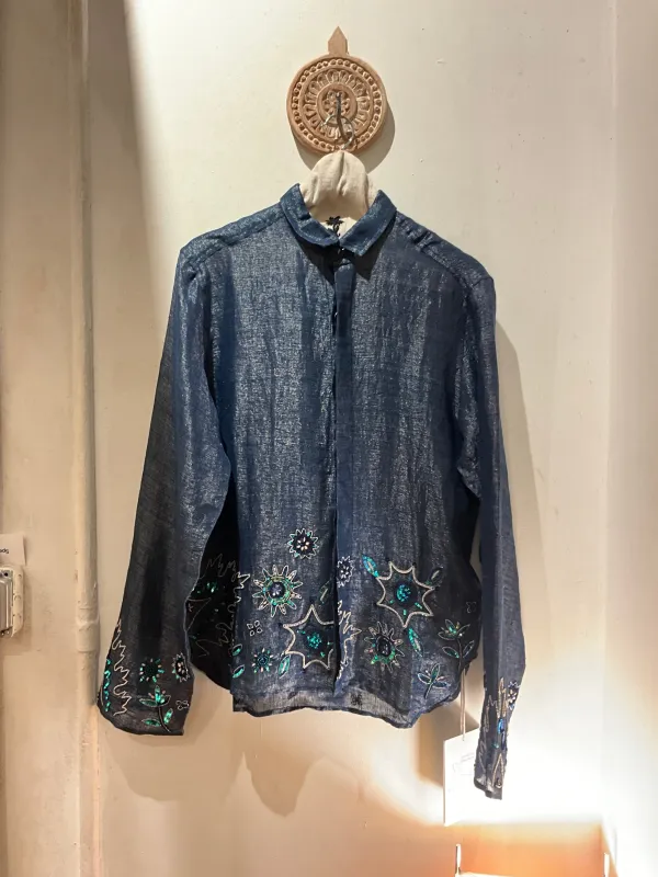 Box shirt silk/linen beaded made by Kartik Research