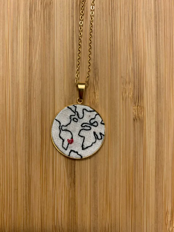 World Map Embroidered Necklace sold by Mamoo Crafts