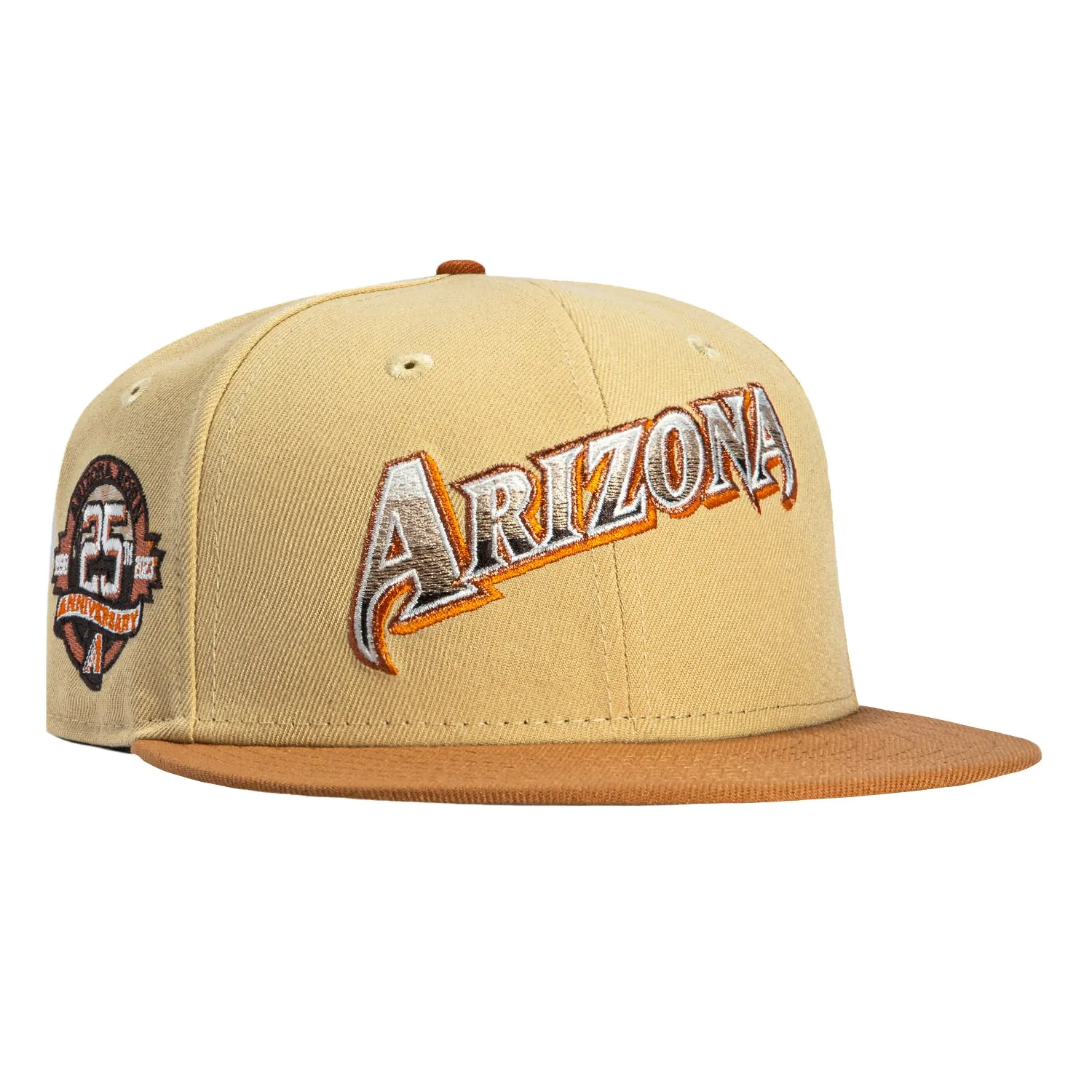 New Era 59Fifty Sepia Arizona Diamondbacks 25th Anniversary Patch Script Hat - Tan, Khaki sold by Hat Club