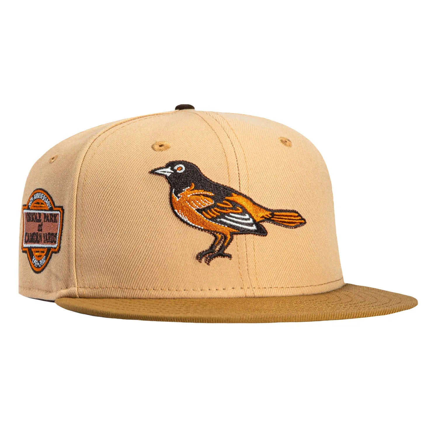 New Era 59Fifty Sepia Baltimore Orioles 20th Anniversary Stadium Patch 1998 Hat - Tan, Gold sold by Hat Club