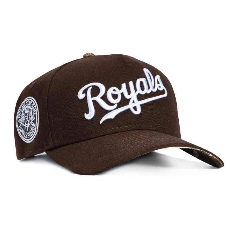 New Era 9Forty A-Frame Kansas City Royals 1973 All Star Game Patch Script Realtree UV Snapback Hat - Brown made by New Era