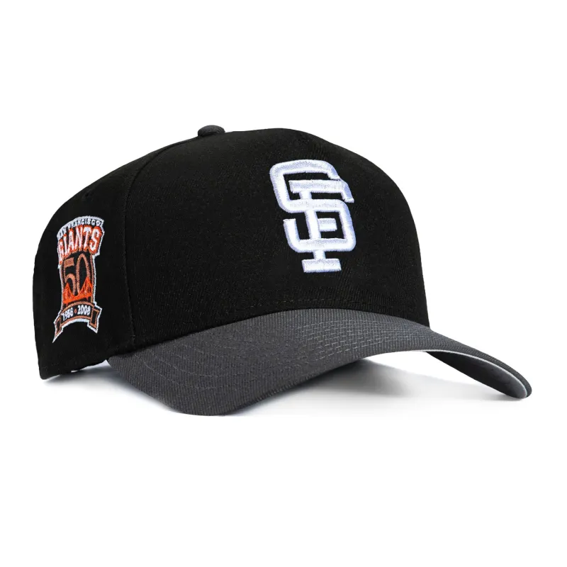 New Era 9Forty A-Frame San Francisco Giants 50th Anniversary Patch Snapback Hat - Black, Graphite sold by Hat Club