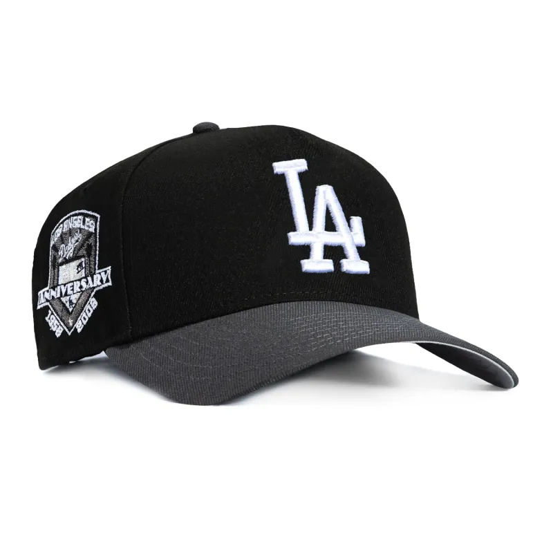 New Era 9Forty A-Frame Los Angeles Dodgers 50th Anniversary Patch Snapback Hat - Black, Graphite sold by Hat Club