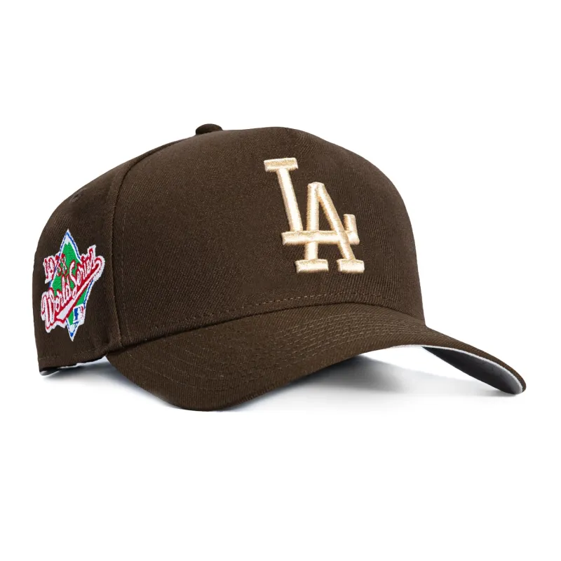 New Era 9Forty A-Frame Los Angeles Dodgers 1988 World Series Patch Snapback Hat - Brown, Ivory sold by Hat Club