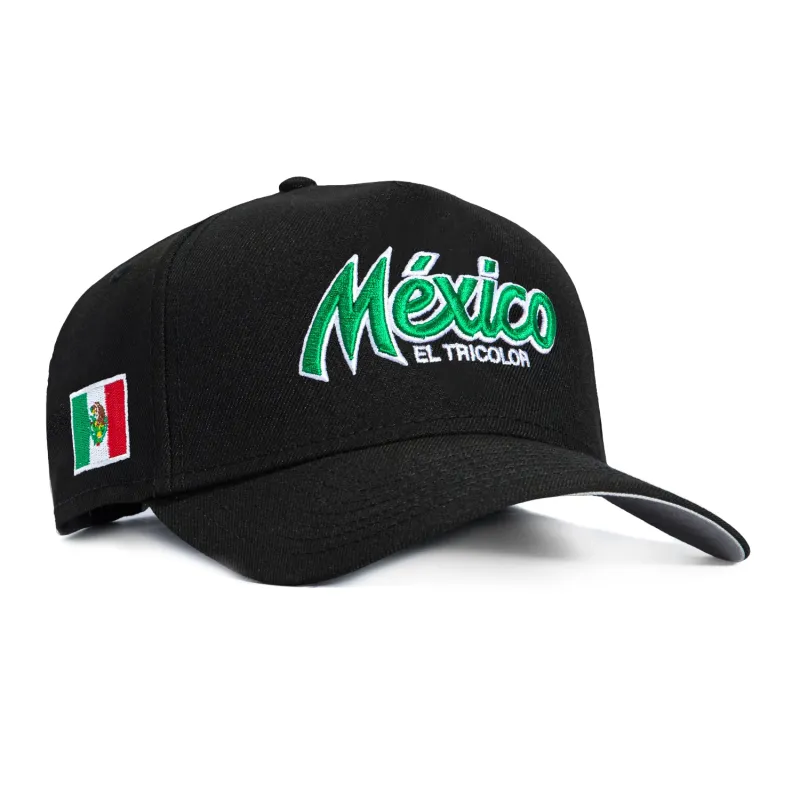 New Era 9Forty A-Frame Mexico El Tricolor Mexico Flag Patch Script Snapback Hat - Black sold by Hat Club