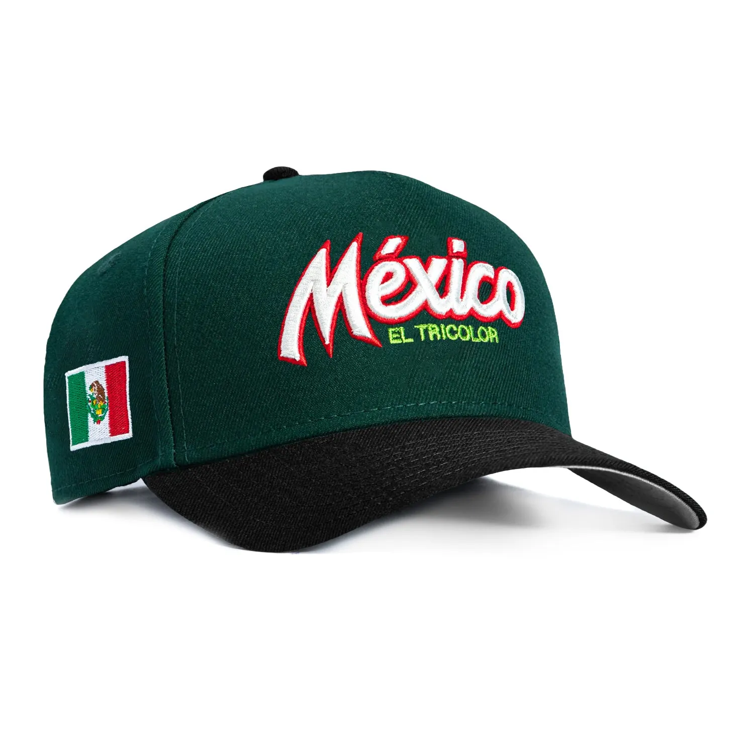 New Era 9Forty A-Frame Mexico El Tricolor Mexico Flag Patch Script Snapback Hat - Green, Black sold by Hat Club