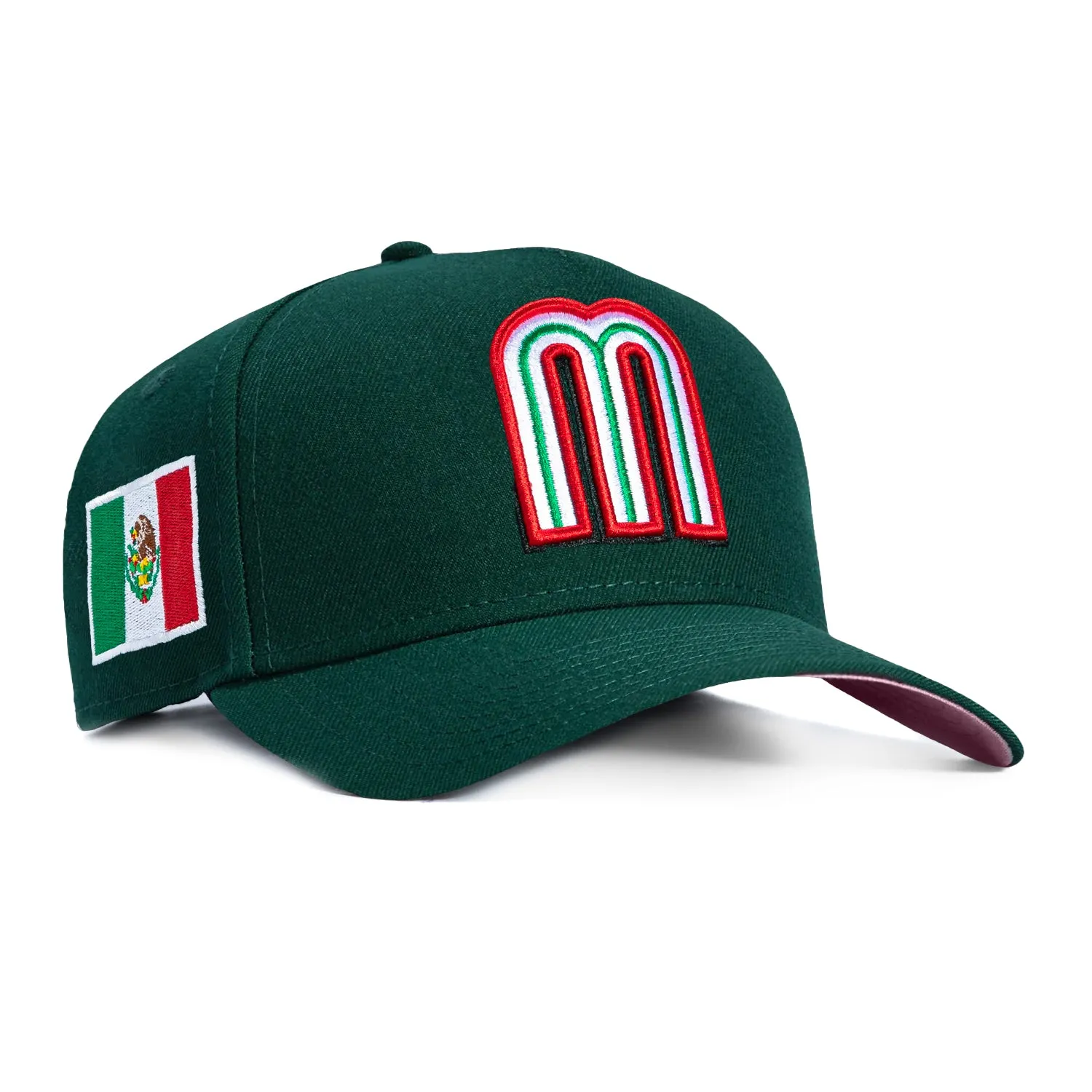 New Era 9Forty A-Frame Mexico World Baseball Classic Mexico Flag Patch Snapback Pink UV Hat - Green sold by Hat Club