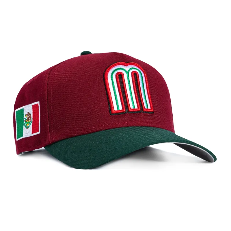 New Era 9Forty A-Frame Mexico World Baseball Classic Mexico Flag Patch Snapback Hat - Cardinal, Green sold by Hat Club