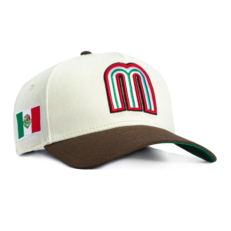 New Era 9Forty A-Frame Mexico World Baseball Classic Mexico Flag Patch Snapback Hat - White, Brown sold by Hat Club