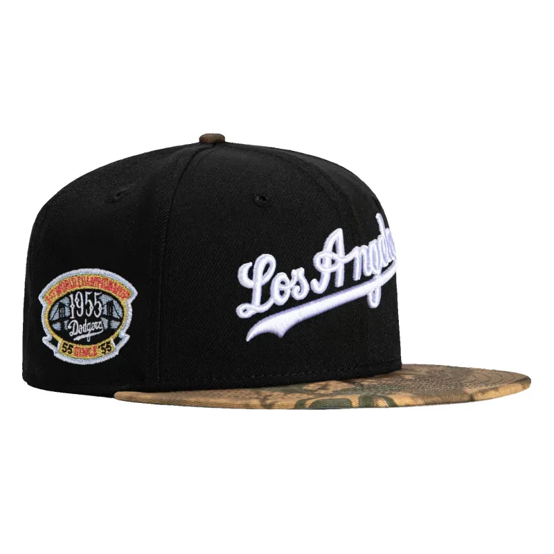 New Era 59Fifty Blur Tree Los Angeles Dodgers 1955 World Series Patch Script Hat - Black, Camo made by New Era