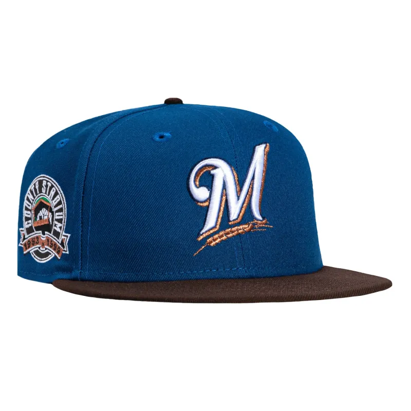 New Era 59Fifty Milwaukee Brewers County Stadium Patch 2000 Hat - Royal, Brown, Metallic Copper made by New Era