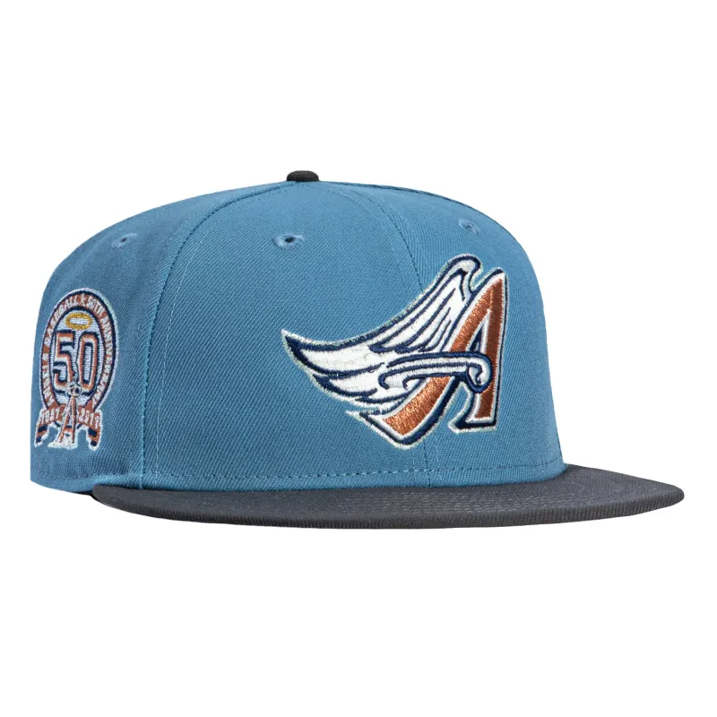 New Era 59Fifty Los Angeles Angels 50th Anniversary Patch 1997 Hat - Indigo, Graphite, Metallic Copper sold by Hat Club