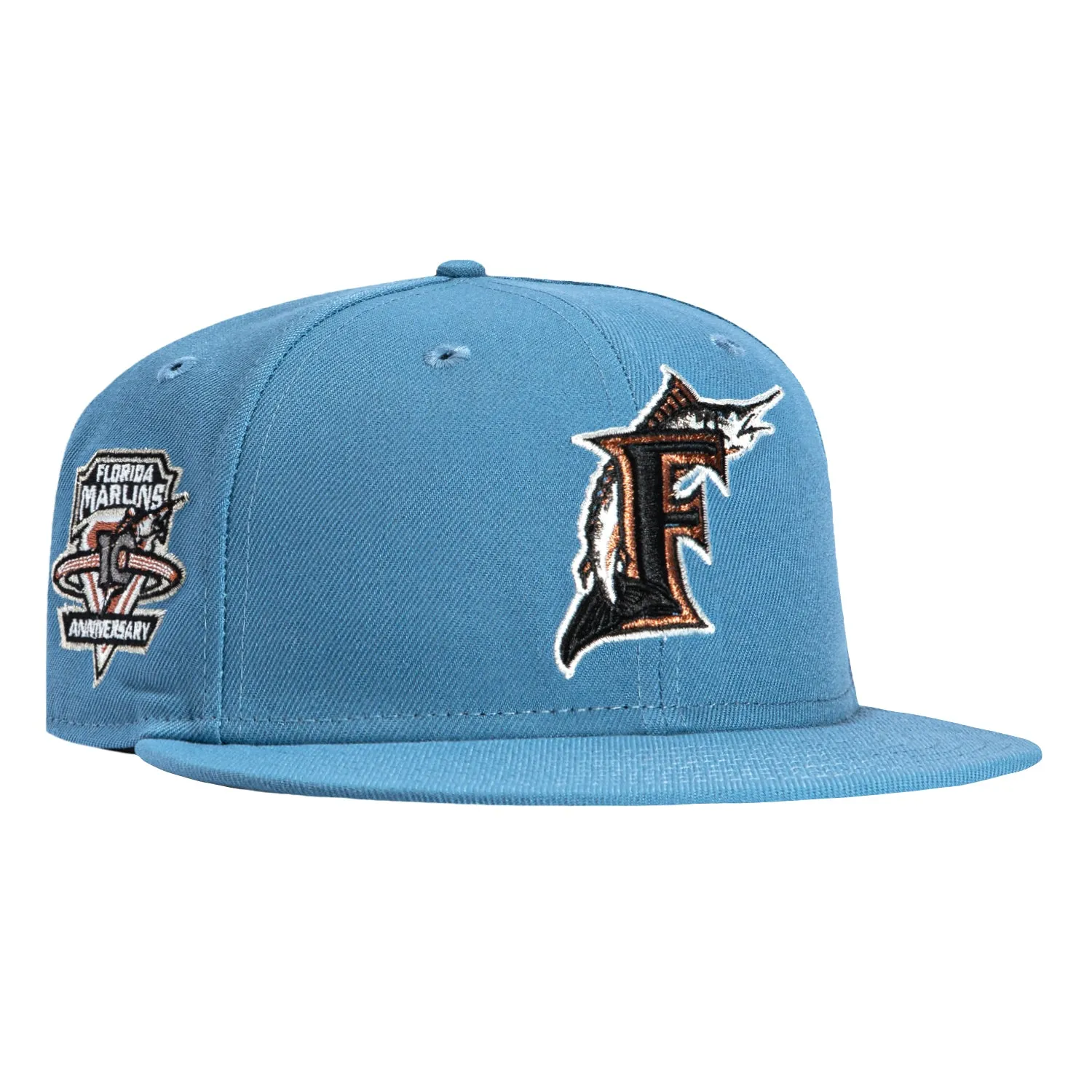New Era 59Fifty Miami Marlins 10th Anniversary Patch 1993 Hat - Indigo, Metallic Copper sold by Hat Club