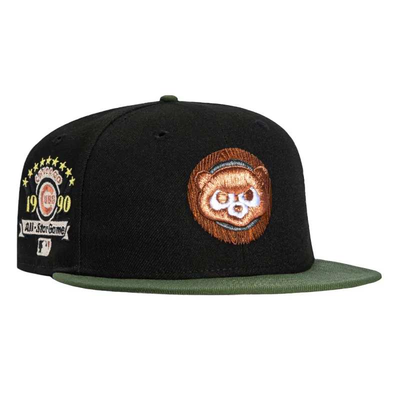 New Era 59Fifty Chicago Cubs 1990 All Star Game Patch Wood Hat - Black, Olive made by New Era
