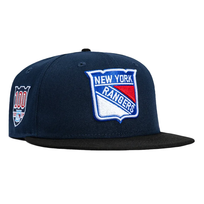 New Era 59Fifty New York Rangers 100th Anniversary Patch Hat - Navy, Black made by New Era