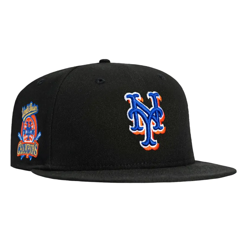 New Era 59Fifty New York Mets 1986 World Series Champions Patch Pink UV Hat - Black, Royal, Orange sold by Hat Club