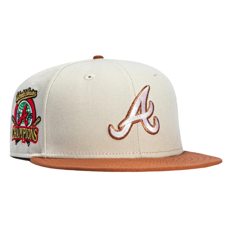 New Era 59Fifty Atlanta Braves 1995 World Series Champions Patch Hat - Stone, Brown sold by Hat Club
