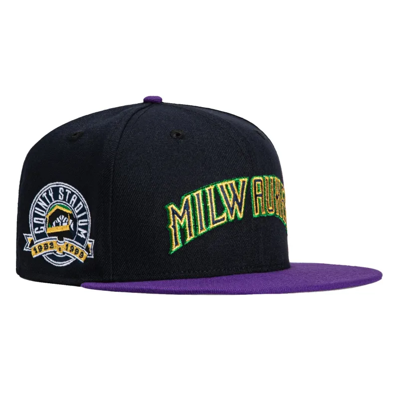 New Era 59Fifty Milwaukee Brewers County Stadium Patch Word Hat - Navy, Purple made by New Era