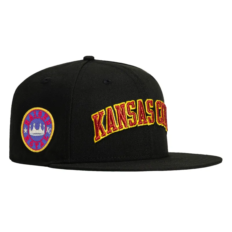 New Era 59Fifty Kansas City Royals Raised Royal Patch Arch Hat - Black, Red, Gold sold by Hat Club