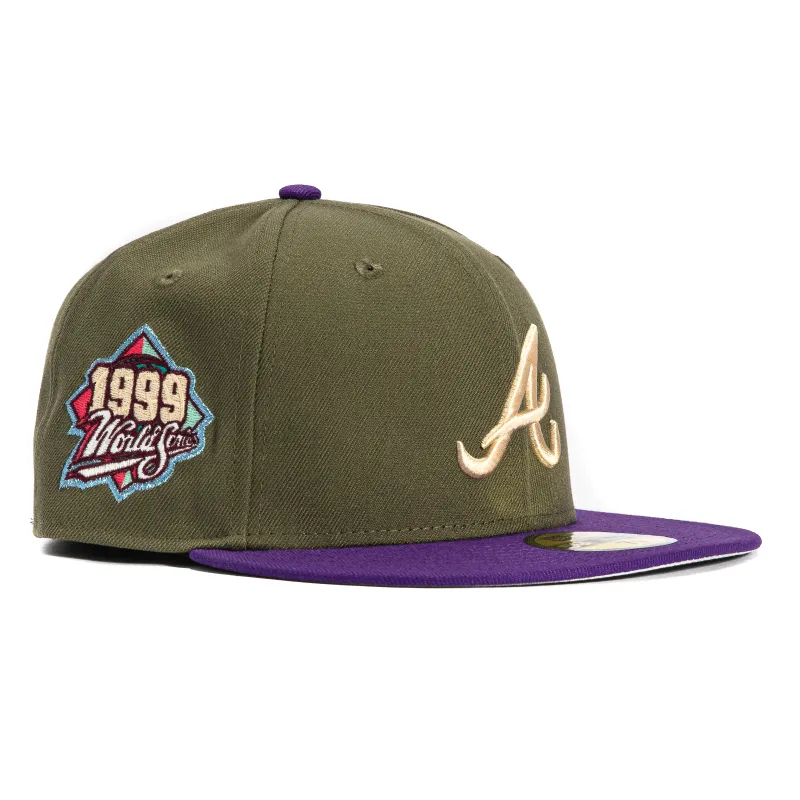 New Era 59Fifty Atlanta Braves 1999 World Series Patch Hat - Olive, Purple sold by Hat Club