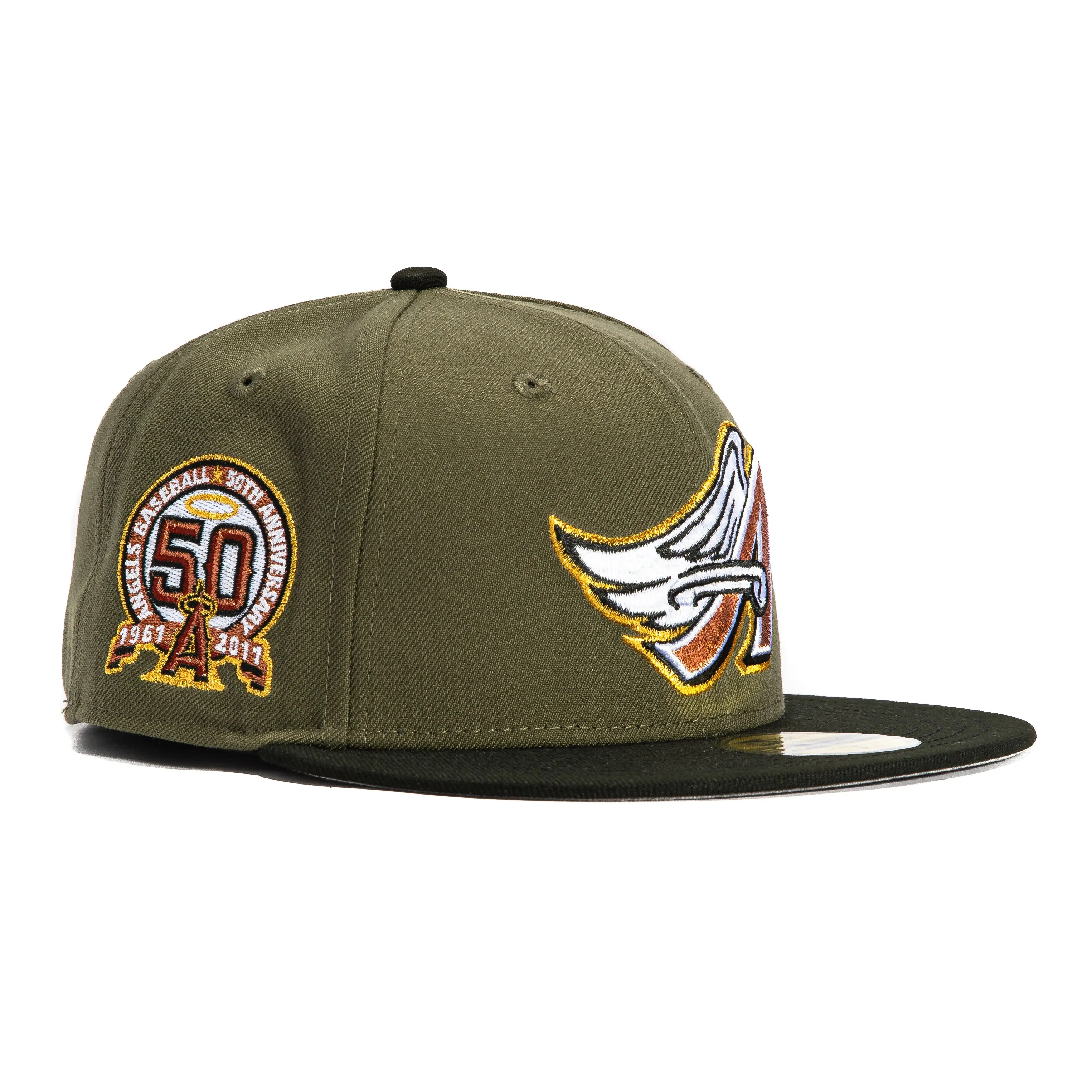 New Era 59Fifty Los Angeles Angels 50th Anniversary Patch 1997 Hat - Olive, Black, Metallic Copper sold by Hat Club