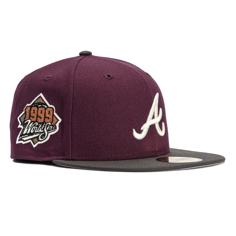 New Era 59Fifty Atlanta Braves 1999 World Series Patch Hat - Maroon, Graphite sold by Hat Club