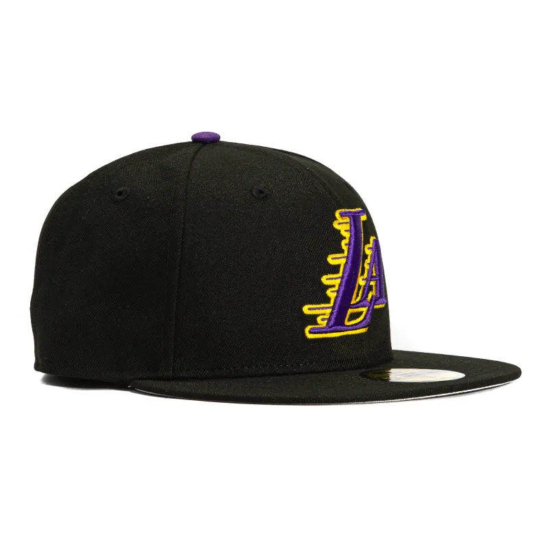 New Era 59Fifty Los Angeles Lakers Staples LA Motion Hat - Black, Purple, Gold sold by Hat Club