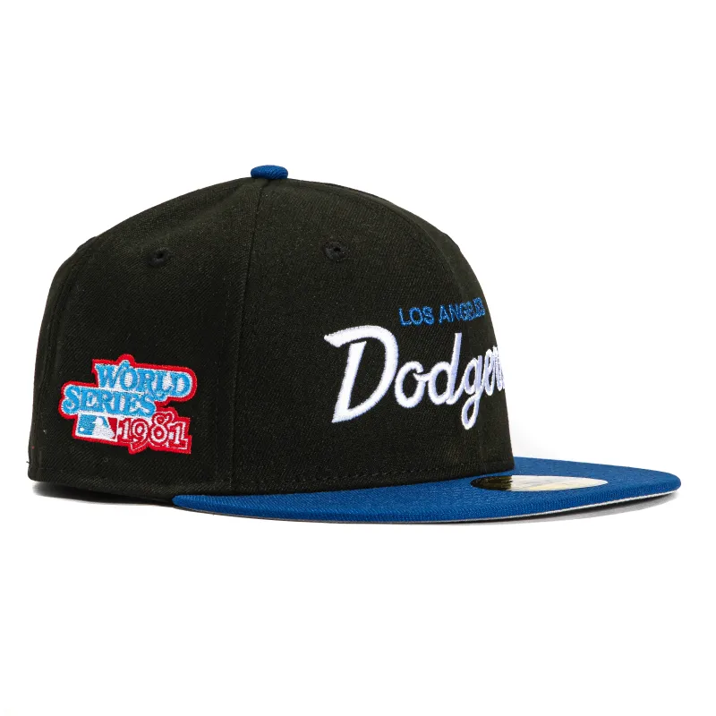 New Era 59Fifty Los Angeles Dodgers 1981 World Series Patch Script Hat - Black, Royal sold by Hat Club