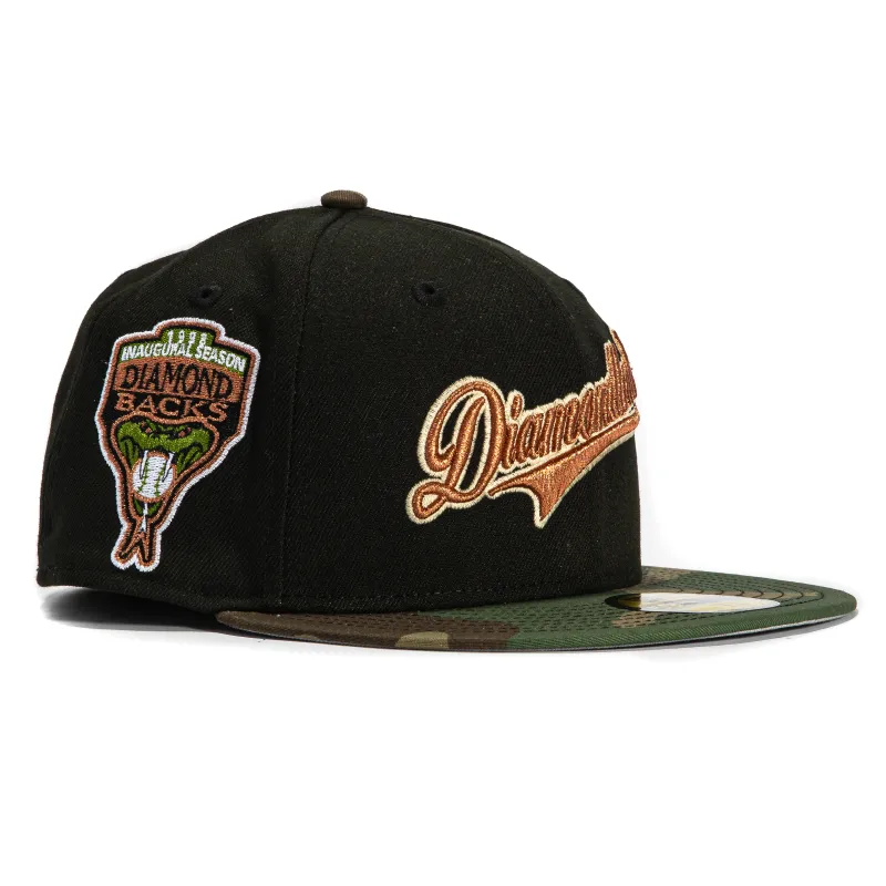 New Era 59Fifty Arizona Diamondbacks Inaugural Patch Script Hat - Black, Camo, Metallic Copper sold by Hat Club