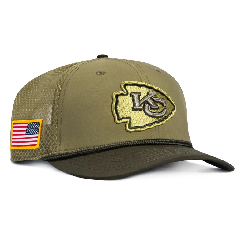 New Era 9Seventy Salute to Service Kansas City Chiefs United States Flag Patch Stretch Snapback Hat - Olive, Green made by New Era