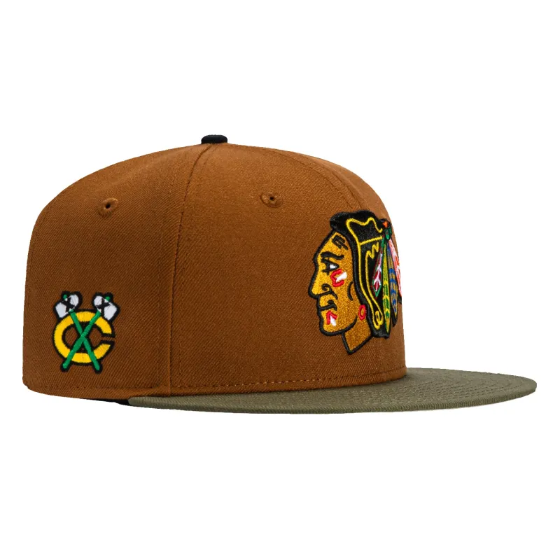 New Era 59Fifity Chicago Blackhawks Logo Patch Hat - Khaki, Olive sold by Hat Club
