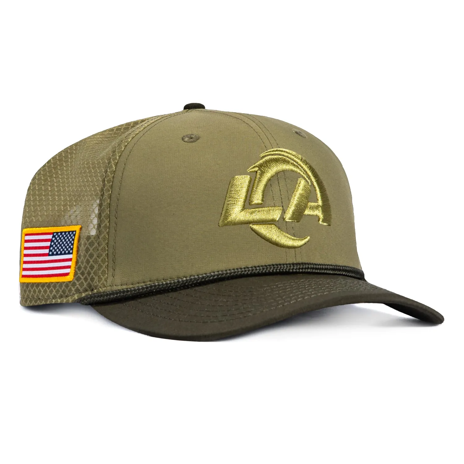 New Era 9Seventy Salute to Service Los Angeles Rams United States Flag Patch Stretch Snapback Hat - Olive, Green sold by Hat Club