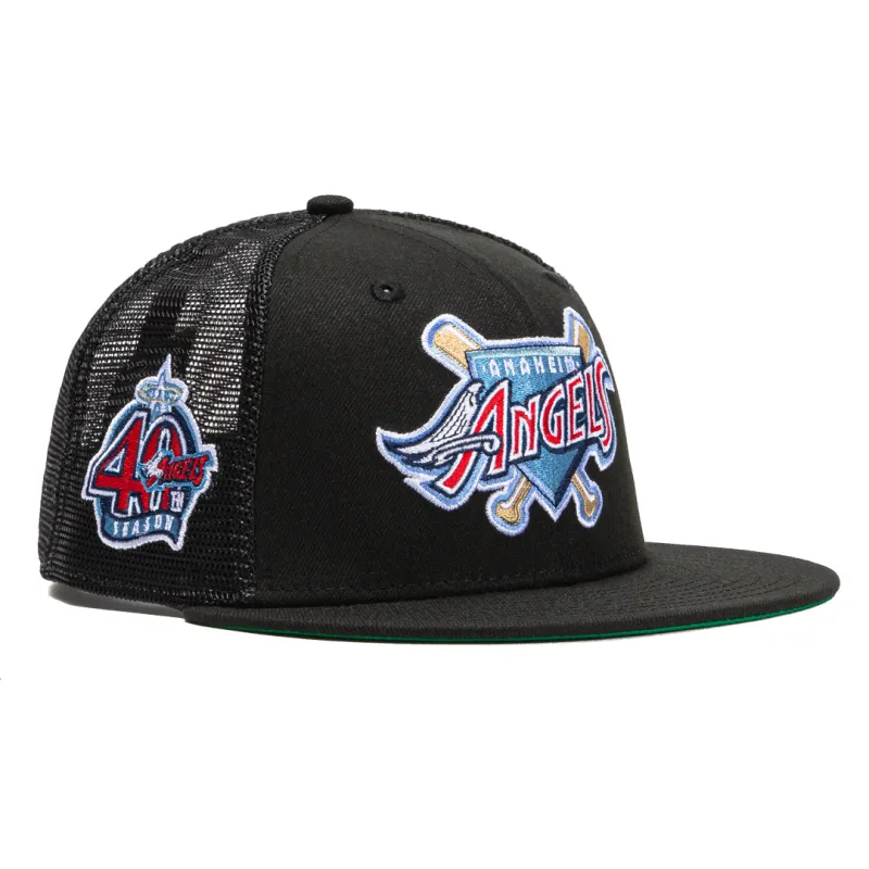 New Era 59Fifty Black Dome Los Angeles Angels 40th Anniversary Patch Trucker Hat - Black sold by Hat Club