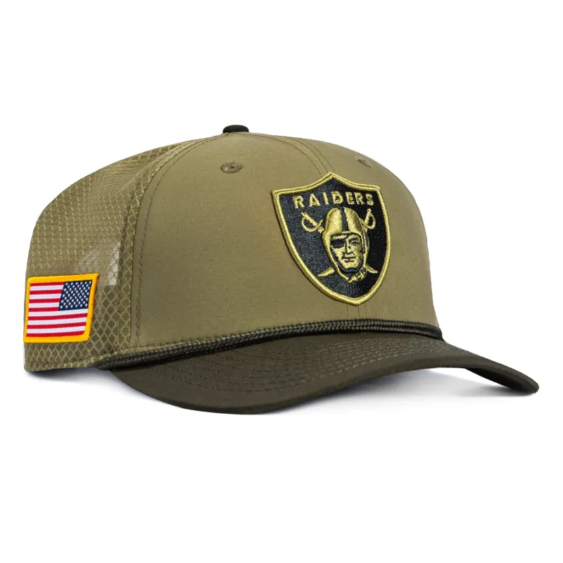 New Era 9Seventy Salute to Service Las Vegas Raiders United States Flag Patch Stretch Snapback Hat - Olive, Green made by New Era