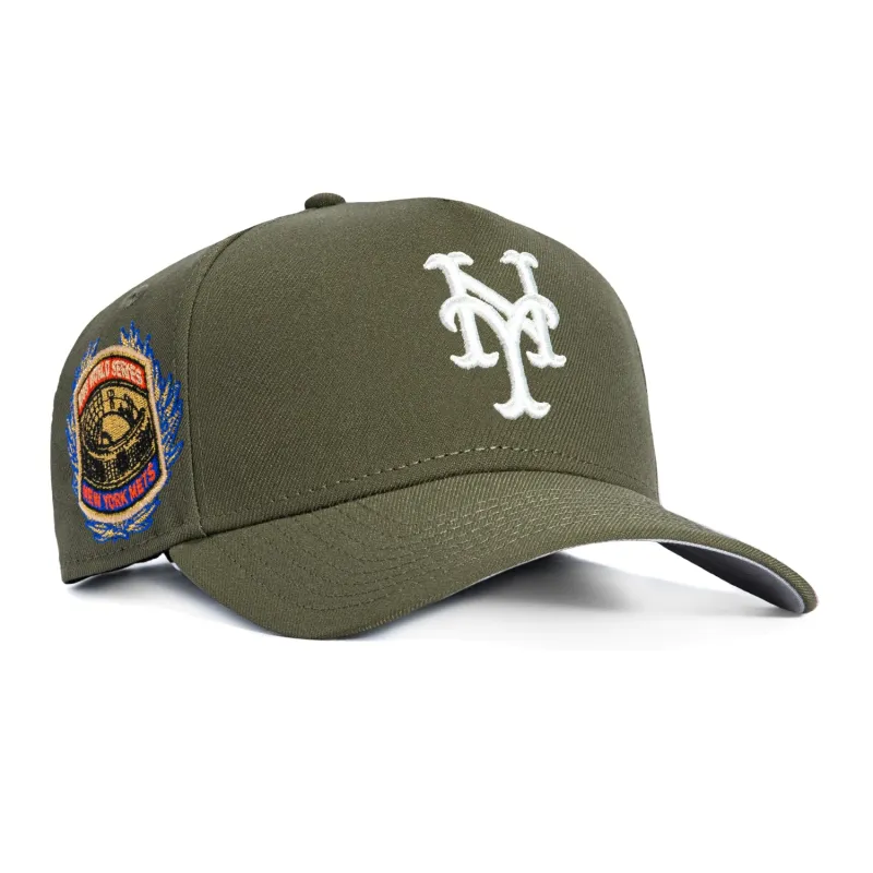 New Era 9Forty A-Frame New York Mets 1969 World Series Patch Snapback Hat - Olive, Ivory sold by Hat Club