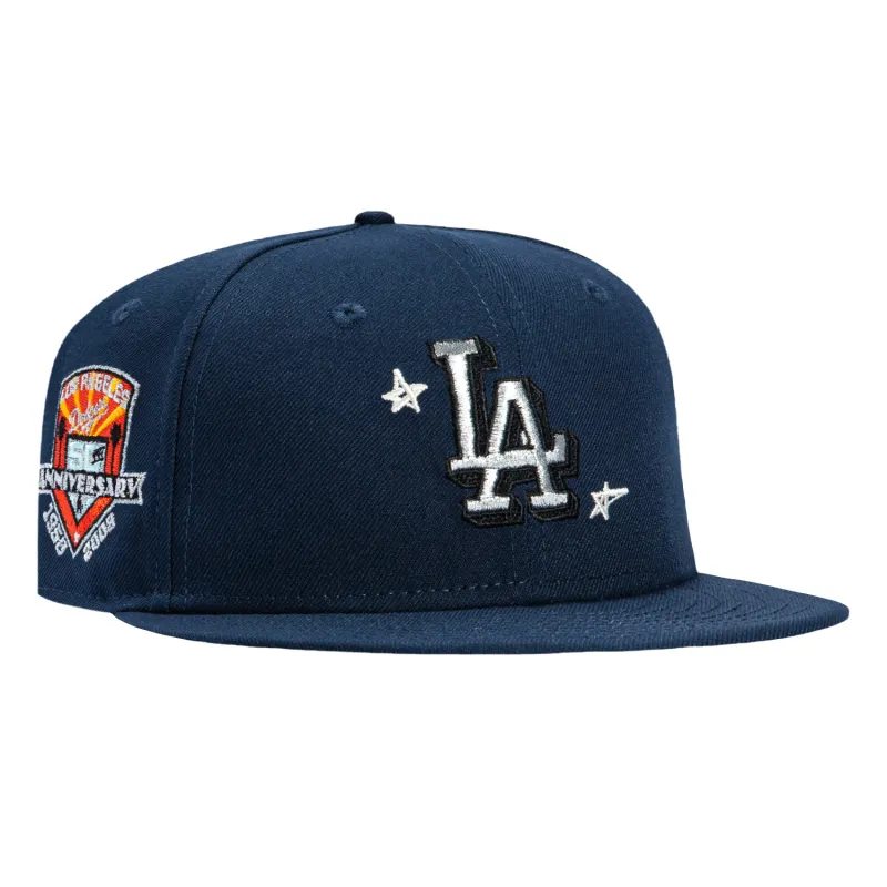 New Era 59Fifty Los Angeles Dodgers 50th Anniversary Patch Scribble Hat - Navy, Metallic Silver made by New Era
