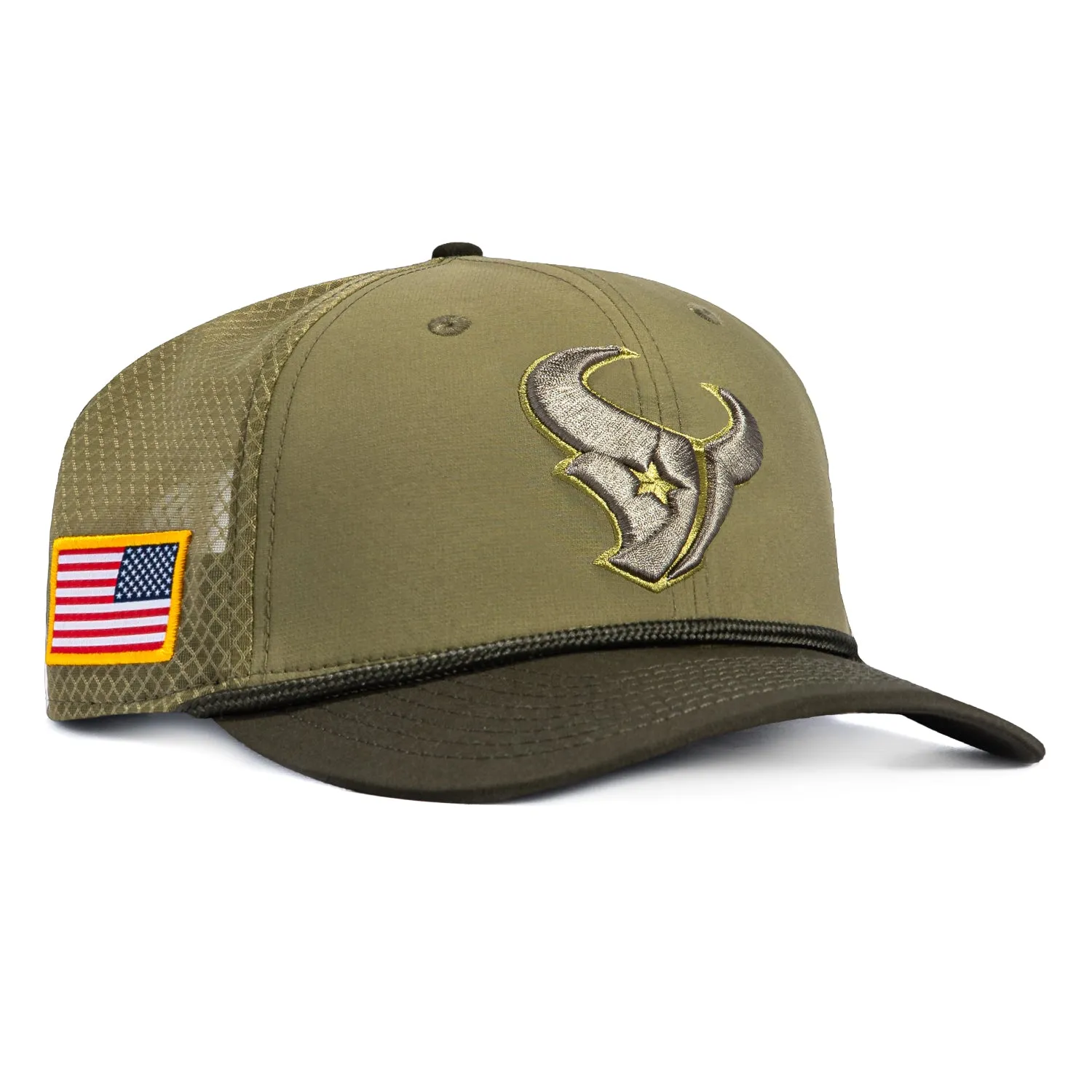 New Era 9Seventy Salute to Service Houston Texans United States Flag Patch Stretch Snapback Hat - Olive, Green sold by Hat Club