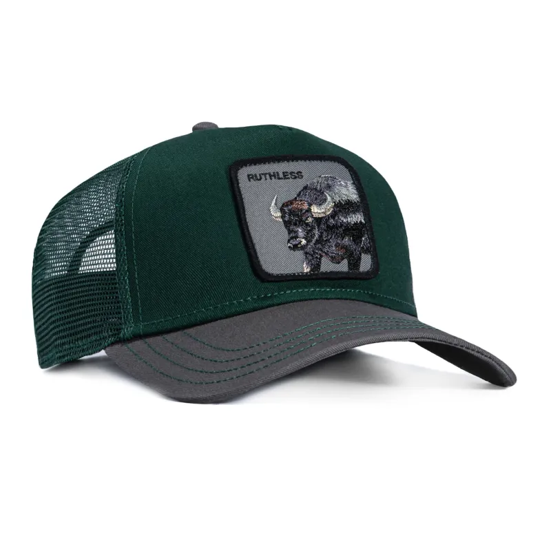 Goorin Bros Ruthless Buffalo Adjustable Trucker Snapback Hat - Green, Graphite sold by Hat Club