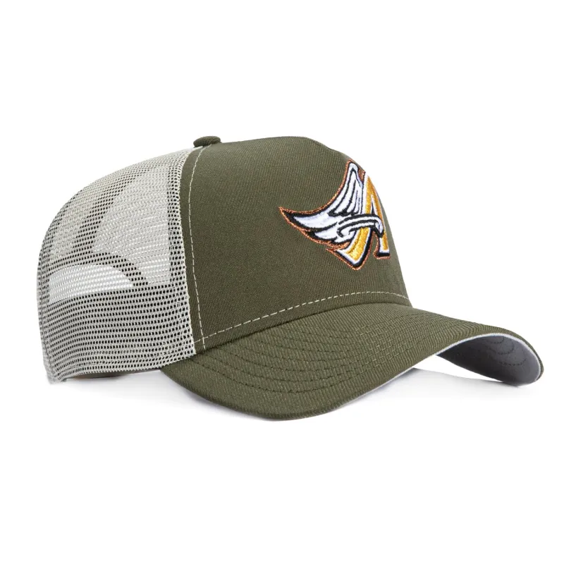 New Era 9Forty A-Frame Los Angeles Angels Snapback Trucker Hat - Olive, Stone made by New Era