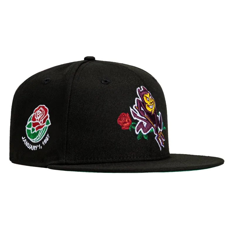 New Era 59Fifty Arizona State Sun Devils 1987 Rose Bowl Patch Sparky Rose Hat - Black made by New Era